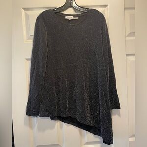 Calvin Klein Black Metallic Long-Sleeve Asymmetric Top